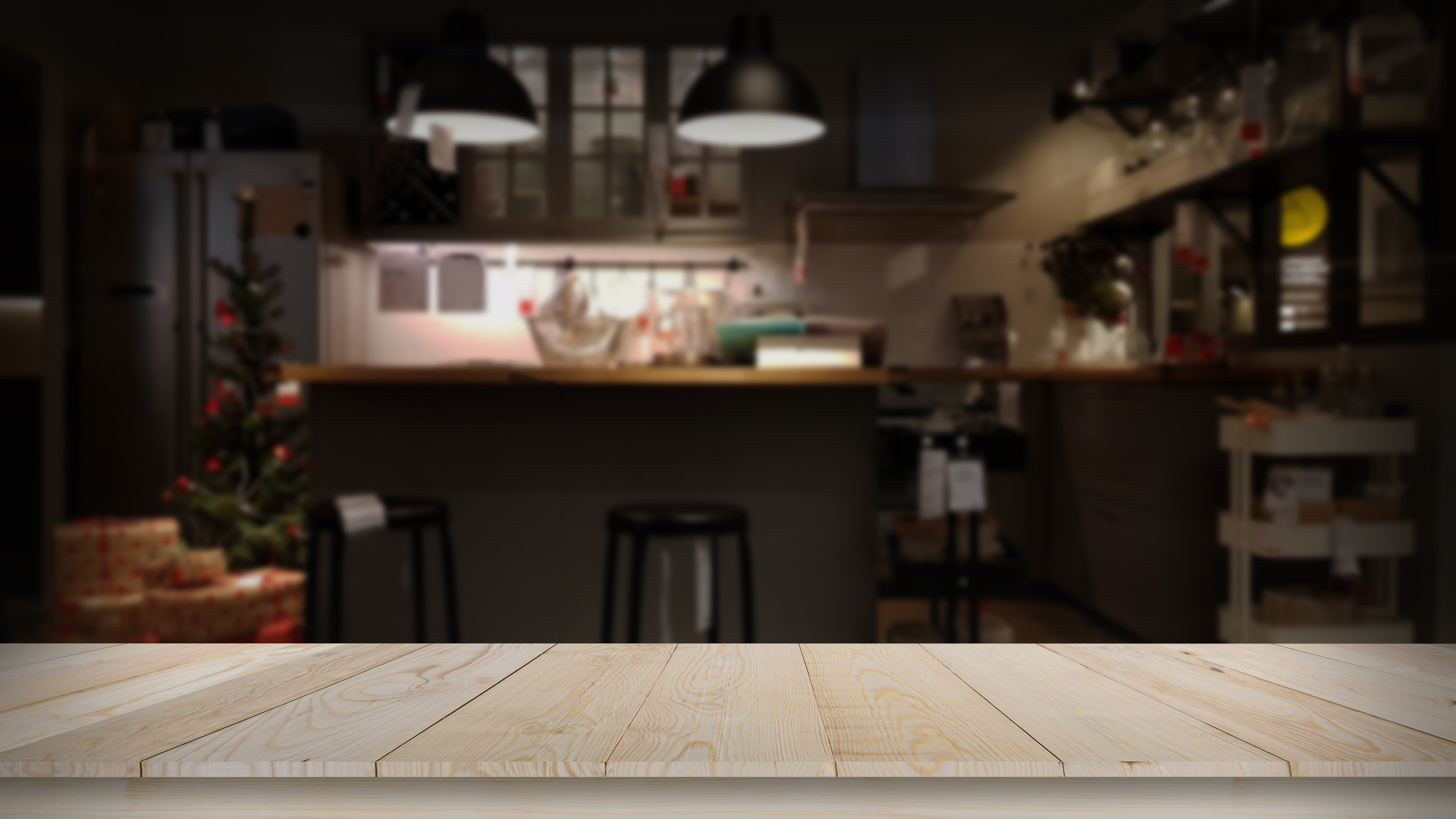 A dark, moody kitchen in low light